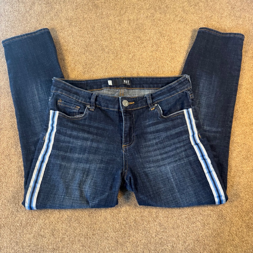 Kut from the Kloth Jeans Stevie Ankle Straight Leg Size 10 Womens Striped Dark